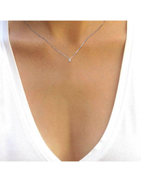 Colliers Solitaires Diamants - Taille de 0.030 à 0.15 Carats - Chaine Vénitienne - Argent 925 - MARAVILLOSA
