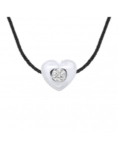 Collier Lien Cordon Diamant 0.050 Cts Serti Coeur -...