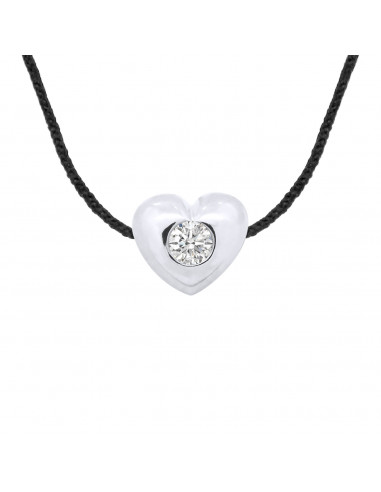 Collier Lien Cordon Diamant 0.050 Cts Serti Coeur - Argent 925 - ANTALAYA