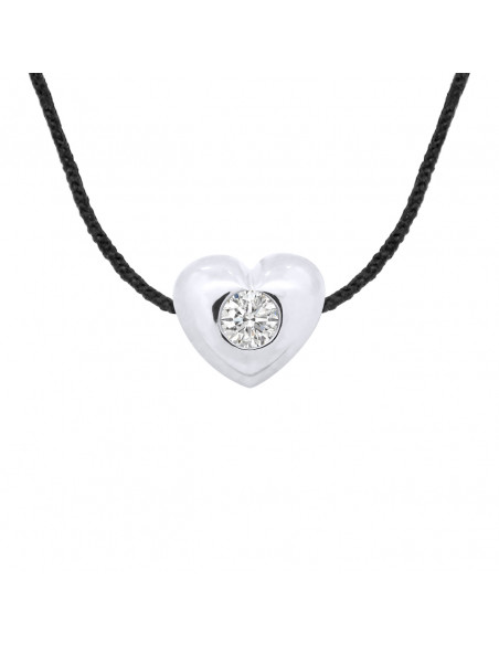 Necklace Link Cord Diamond 0.050 Cts Serti Heart - Silver 925 - ANTALAYA