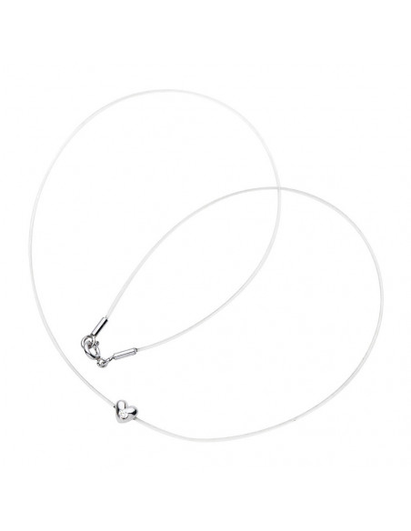 Collier Nylon Transparent Diamant 0.050 Cts Serti Coeur - Argent 925 - CHIAVARI