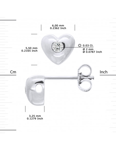 Boucles d'Oreilles Solitaires Coeur Diamants - 0.060 Cts - Argent 925 - MAJORQUE
