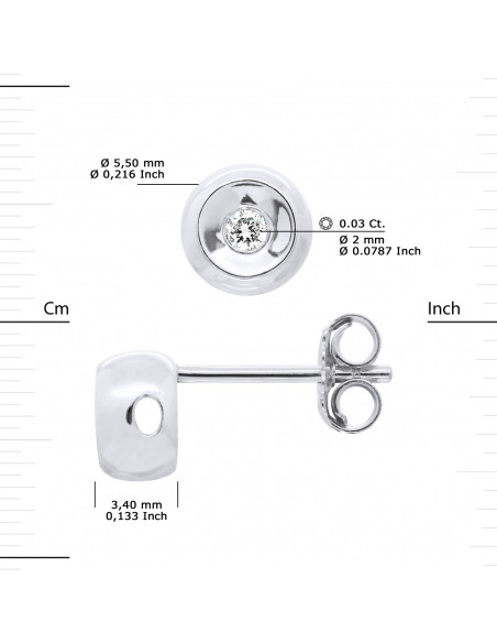 Diamond Solitar Earrings Serti Clos - 0.060 CTS - Silver 925 - Capri
