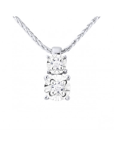 Collier Solitaire Duo Diamants 0.050 Cts - Illusion 0.50 Cts - Or 375 - SANTANDER