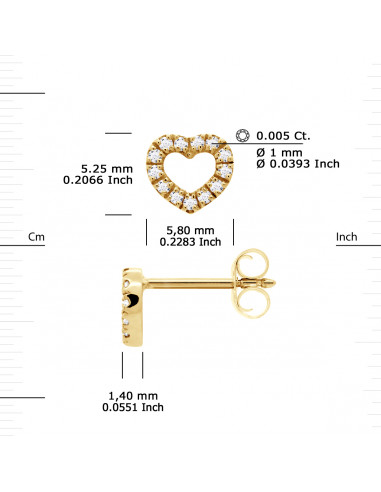 Earrings Heart Diamonds 0.120 Carats - Gold 375...