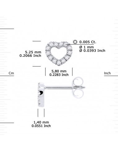 Earrings Heart Diamonds 0.120 Carats - Gold 375...