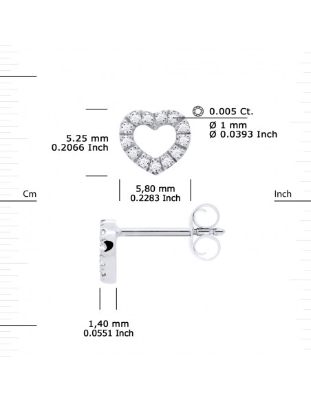 Boucles d'Oreilles Coeur Diamants 0,120 Carats - Or 375 - CAPRI