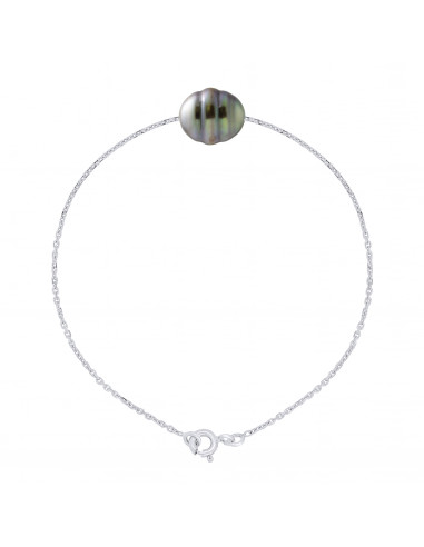 Bracelet Perle de Tahiti Cerclée 9-10 mm - Chaîne Forçat - Or 375 - MANUREVA