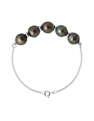 Bracelet 5 Perles de Tahiti Cerclées 8-9 mm -...