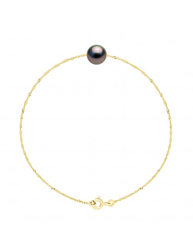 Bracelet Perle de Tahiti Ronde 8-9 mm - Chaîne Singapour - Or 375 - HANI