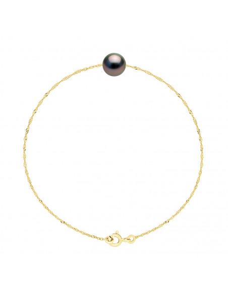 Bracelet Perle de Tahiti Ronde 8-9 mm - Chaîne Singapour - Or 375 - HANI