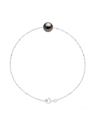Bracelet Perle de Tahiti Ronde 8-9 mm - Chaîne Singapour - Or 375 - HANI
