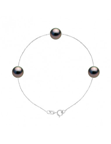 Bracelet 3 Perles de Tahiti Rondes 7-8 mm -...