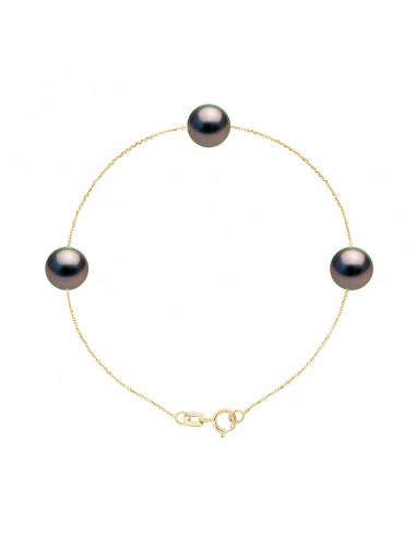 Bracelet 3 Perles de Tahiti Rondes 7-8 mm -...