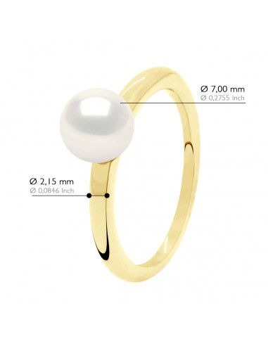 Bague Jonc Perle Ronde 6-7 mm - Or 375 - VALOIS