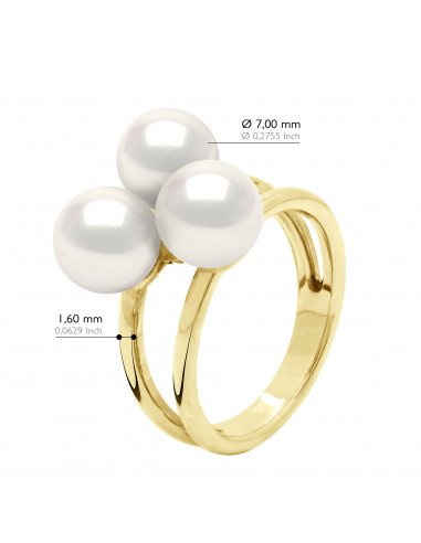 Bague TRILOGY 3 Perles Rondes 7-8 mm - Or 375 -...