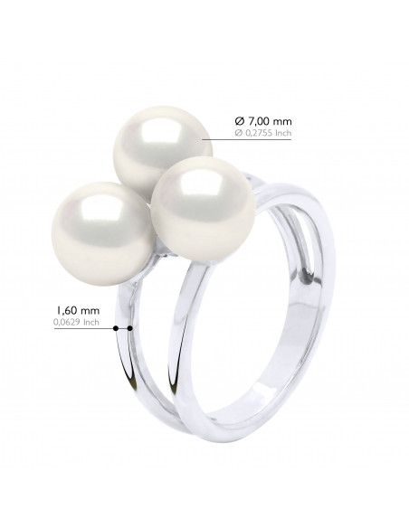 Bague TRILOGY 3 Perles Rondes 7-8 mm - Or 375 - HUGUET