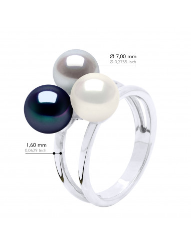Bague TRILOGY 3 Perles Rondes 7-8 mm - Or 375 -...