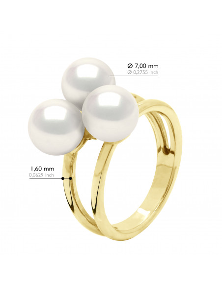 Bague Prestige TRILOGY 3 Perles Rondes 7-8 mm - Or 750 - RAIMBAUD