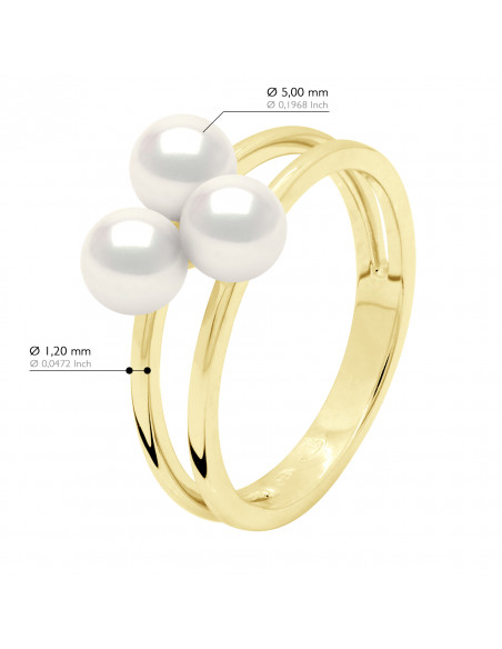 Bague TRILOGY 3 Perles Rondes 5-6 mm - Or 375 - CONCORDE