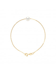 7-8 mm round pearl bracelet - Chain Forçat - Gold 375 -...