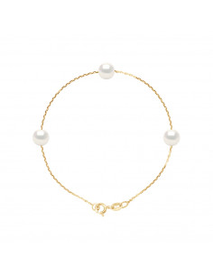 Bracelet 3 round beads 7-8 mm - Forçat chain - Gold 375 -...