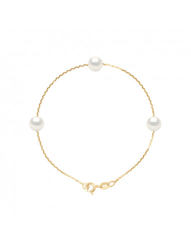 Bracelet 3 Perles Rondes 7-8 mm - Chaine Forçat...