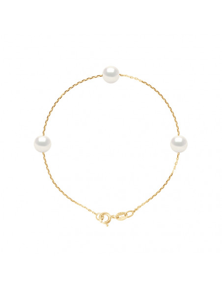 Bracelet 3 Perles Rondes 7-8 mm - Chaine Forçat - Or 375 - TUILERIES
