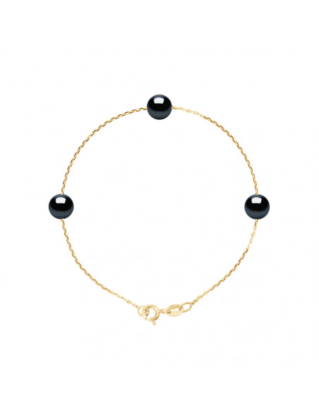 Bracelet 3 Perles Rondes 7-8 mm - Chaine Forçat - Or 375 - TUILERIES