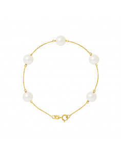 Bracelet 5 round beads 7-8 mm - Chain Forçat - Gold 375 -...