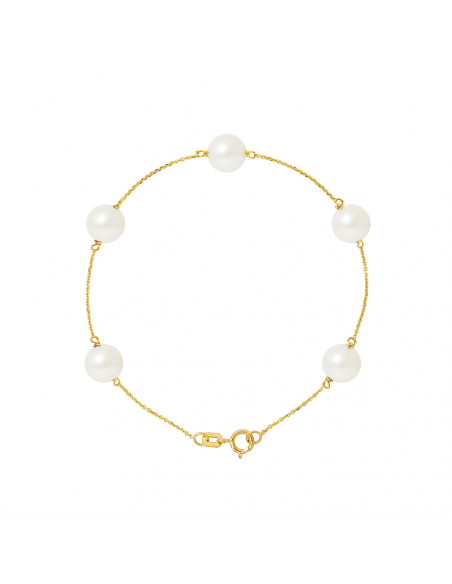 Bracelet 5 round beads 7-8 mm - Chain Forçat - Gold 375 - Passy