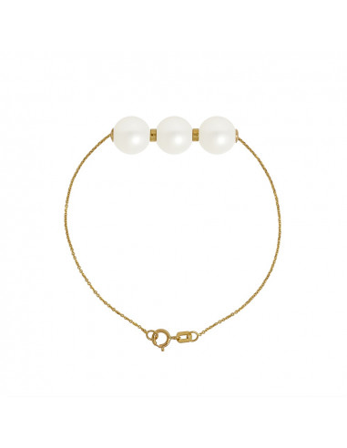 Bracelet PRESTIGE 3 Perles Rondes 9-10 mm -...