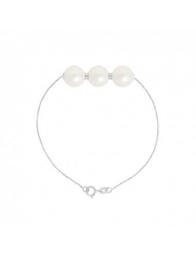 Bracelet PRESTIGE 3 Perles Rondes 9-10 mm - Chaine Forçat - Or 375 - MASSY