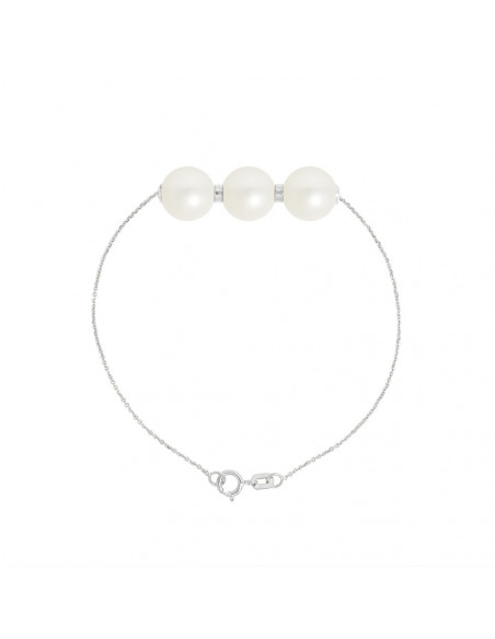 Bracelet PRESTIGE 3 Perles Rondes 9-10 mm - Chaine Forçat - Or 375 - MASSY