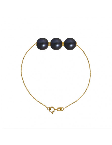 Bracelet PRESTIGE 3 Perles Rondes 9-10 mm - Chaine Forçat - Or 375 - MASSY