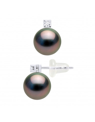 Boucles d'Oreilles Perle de Tahiti Rondes 8-9...