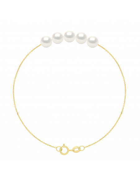 Bracelet 5 Perles Rondes 5-6 mm - Chaine Forçat - Or 375 - PALAIS