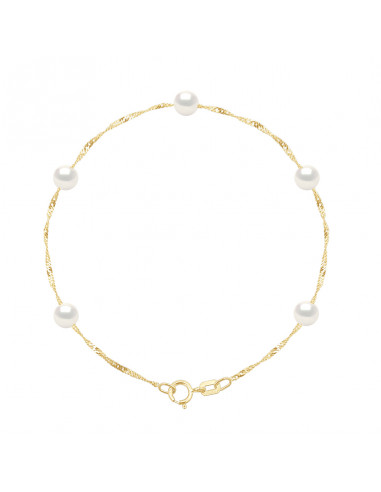 Bracelets 5 Perles Rondes - Tailles de 4 à 6 mm - Chaine Singapour - Or 750 - MARIGNY