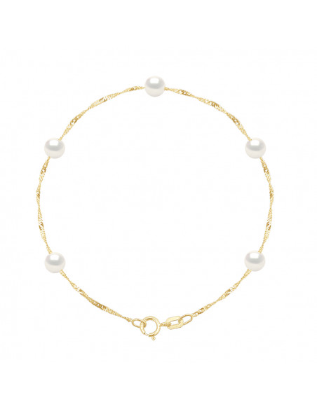 Bracelets 5 Round Beads - Sizes from 4 to 6 mm - Chain Singapore - Gold 750 - Marigny