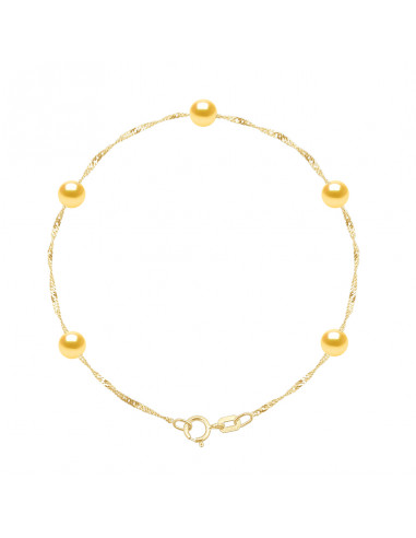 Bracelets 5 Perles Rondes - Tailles de 4 à 6 mm - Chaine Singapour - Or 750 - MARIGNY
