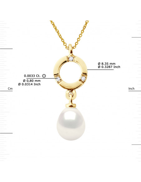 Colliers Joaillerie Perle Poire - Tailles de 7 à 10 mm - Diamant 0.010 Cts - Or 375 - Chaîne Forçat - FOUCHET
