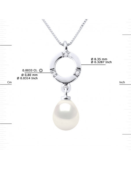 Colliers Joaillerie Perle Poire - Tailles de 7 à 10 mm - Diamant 0.010 Cts - Or 375 - Chaîne Forçat - FOUCHET