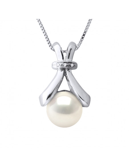 Necklaces Jewelry Pearl Button - Diamond 0.030 CTS - Gold 375 - Forçat Chain - Ronsard