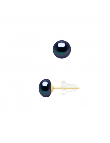 Boucles d'Oreilles Perles RONDES - Tailles de 4 à 8 mm - Poussettes Silicone - Or 750 - MARIGNAN