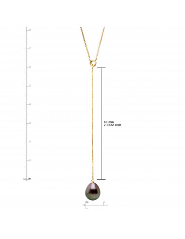 Collier Cravate Perle de Tahiti Poire 8-9 mm -...