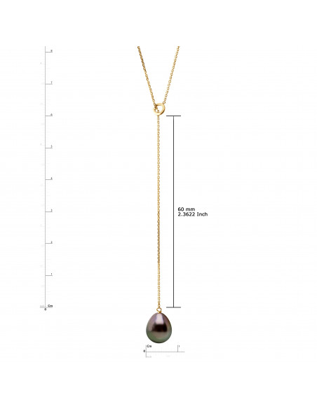 Collier Cravate Perle de Tahiti Poire 8-9 mm - Chaîne Forçat - Or 375 - ORANA