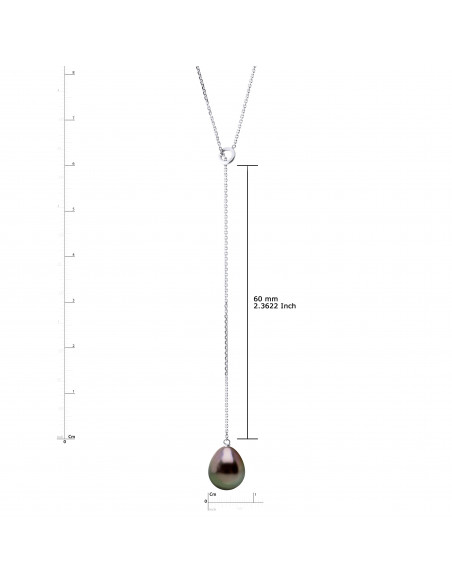 Collier Cravate Perle de Tahiti Poire 8-9 mm - Chaîne Forçat - Or 375 - ORANA