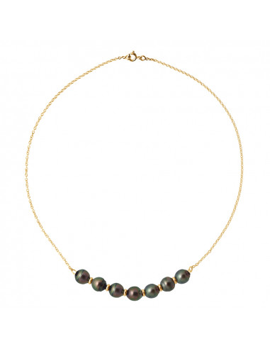 Collier 7 Perles de Tahiti Cerclées 8-9 mm -...