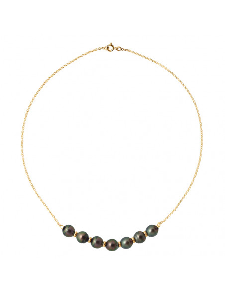 Collier 7 Perles de Tahiti Cerclées 8-9 mm - Chaîne Forçat - Or 375 - NUI