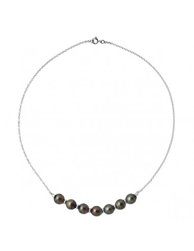 Collier 7 Perles de Tahiti Cerclées 8-9 mm - Chaîne Forçat - Or 375 - NUI